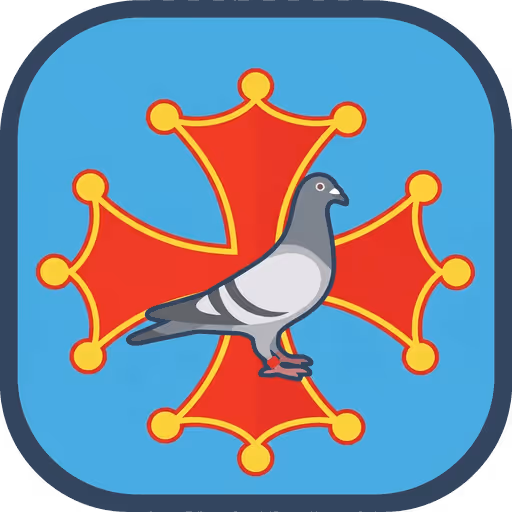 Blason du Cercle Colombophile de Toulouse : un pigeon voyageur sur la croix occitane
